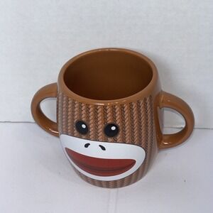Galerie Sock Monkey Ceramic Coffee/Tea, Cup Mug  Brown Double Handle~Small nick
